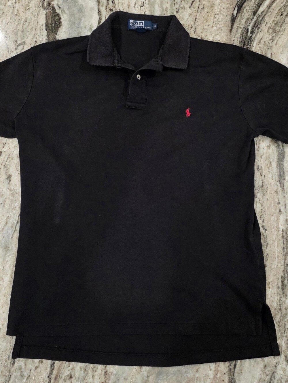 Polo Ralph Lauren Mens Black Short Sleeve Cotton Mesh Polo Shirt Size M RedPony